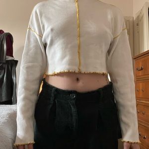 mid turtle neck cropped white long sleeve shirt
